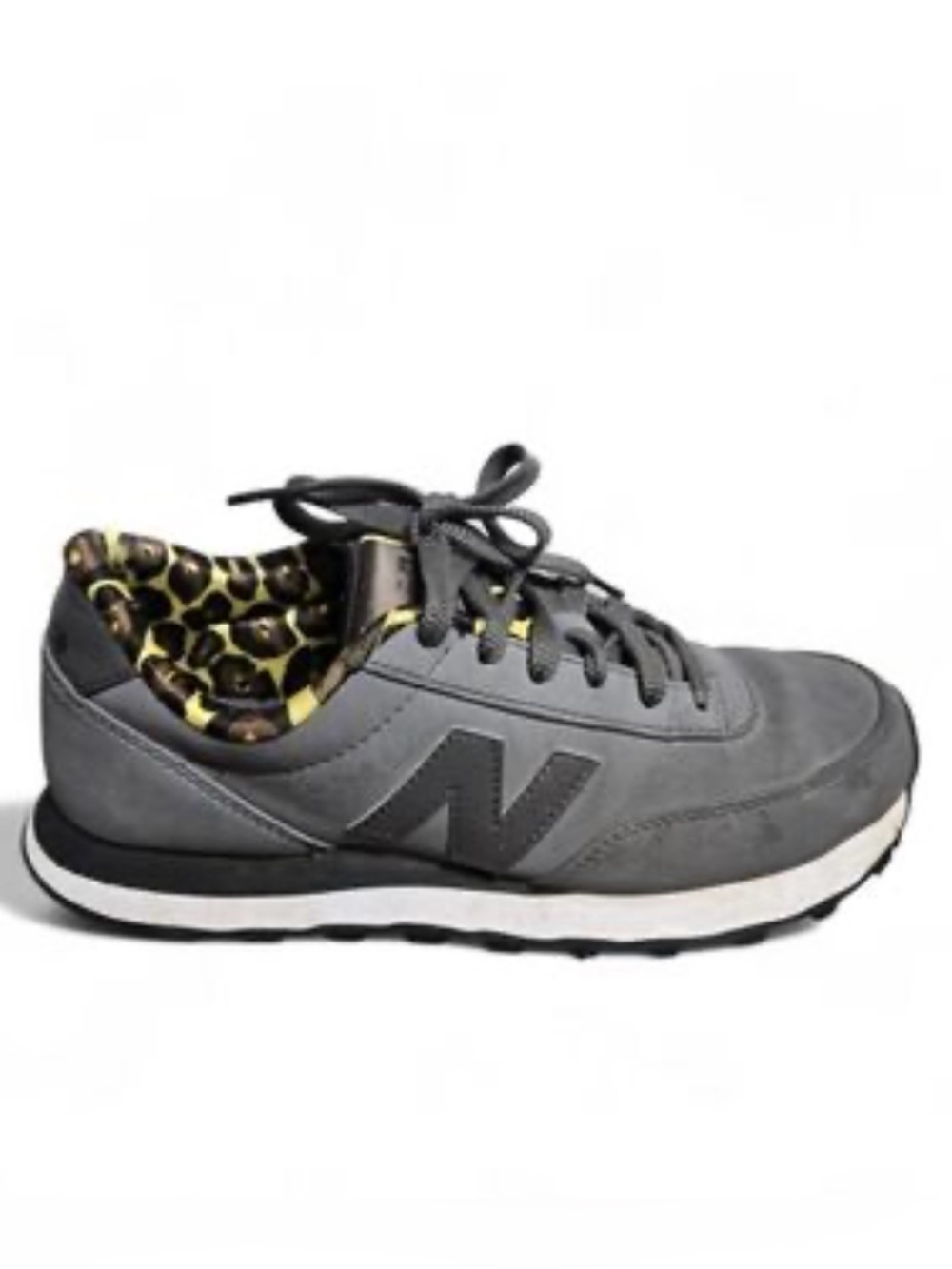 New Balance Gray and Black Suede Sneaker with Leopard Accent